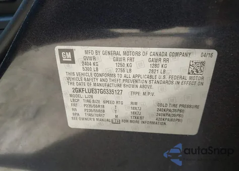 2016 GMC Terrain Slt z USA, uszkodzony, nr VIN 2GKFLUE37G6335127